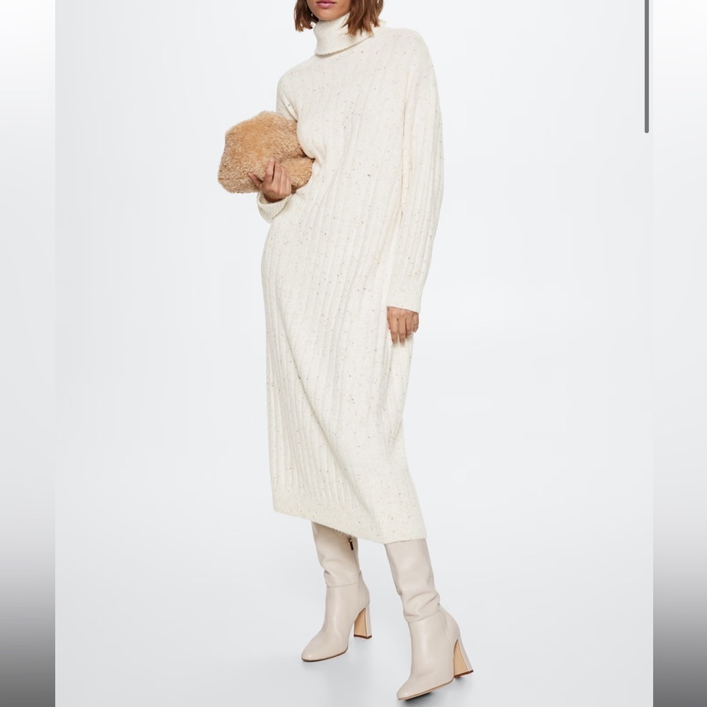 Mango Ribbed turtleneck maxi dress